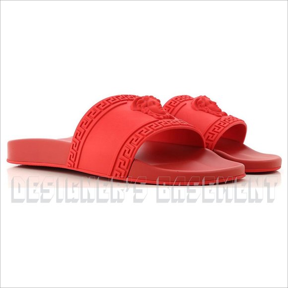 VERSACE men 40EU - 7US CARDINAL red Rubber Medusa head FLIP-FLOP slide sandals - Picture 2 of 8